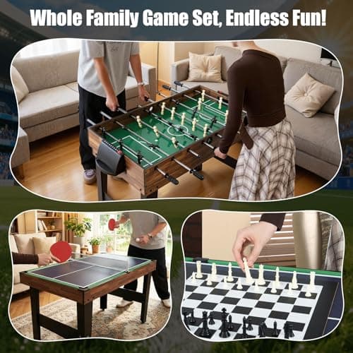 GYMAX Multi Game Table, 10 in 1 Combo Game Table w/Foosball Table, Hockey, Pool Table, Ping Pong, Shuffleboard, Bowling & 4 Board Games, Game Tables for Game Room, Home, Family