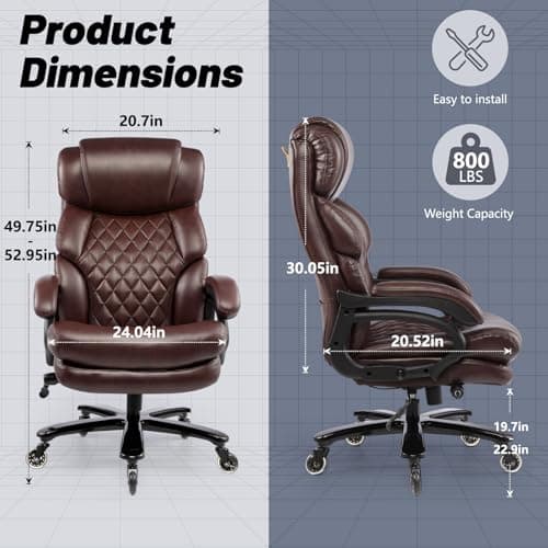 800LBS Big and Tall Office Chair for Heavy People, Heavy Duty Executive Chair with High Back, Extra Wide Seat and Adjustable Lumbar, Large Computer Desk Chair Comfortable for Home Office (Brown)