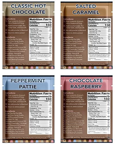 Gourmet Hot Cocoa Mix Variety Pack - Classic, Chocolate Raspberry, Salted Caramel, & Peppermint Hot Chocolate Mix Sets - 32 Count