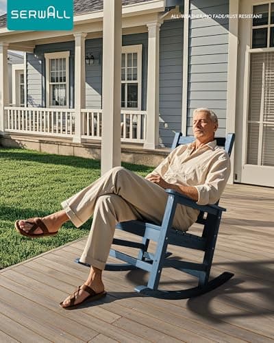 SERWALL Oversized Outdoor Rocking Chair Set of 2, HDPE Rocker for Adults, Patio Rocking Chairs for Porch, Blue