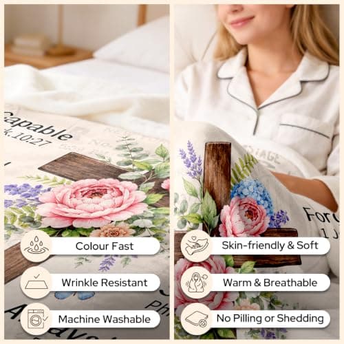 Inspirational Throw Blanket with Cross Flowers, Bible Verse for Mom, Daughter,Friends, Sister, Soft Flannel Blanket 50"x60" Birthday Blanket for Women, Christian Gifts for Friends, Mom B0HGLK3H1C