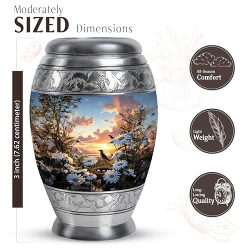 Daisies Flower Urn - Mini Urns for Ashes for Women - Companion Urn for Husband & Wife - Decorative Sunset Urns for Human Ashes Dad - Mom Cremation & Burial - 3 Inch B0GRV4BWNB