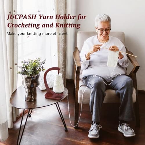 JUCPASH Yarn Holder for Crocheting and Knitting, Wooden Yarn Spinner with Magnetic Rotating Mechanism and Anti-Slip Pads, Crochet Gift for Knitting Lovers - Brown