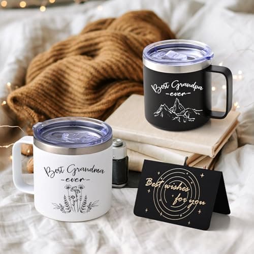 LiqCool Gifts for Grandparents, 14 Oz Best Grandma and Grandpa Insulated Mugs, Christmas Gifts for Grandparents, Grandma and Grandpa Gift from Grandkids Grandchildren(Black & White)