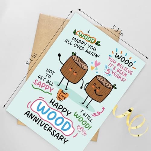 Funny 5th Anniversary Card for Him Her, Pun Wood Anniversary Card for Husband Wife, 5 Years Married Cards Gift
