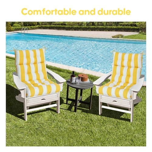 Only choice High Back Adirondack Chair Cushion Set of 2-44”x 22”x 4” Waterproof, Fade-Resistant Outdoor Rocking Chair Cushions for Patio, Garden, Porch (2, Yellow White Stripes)