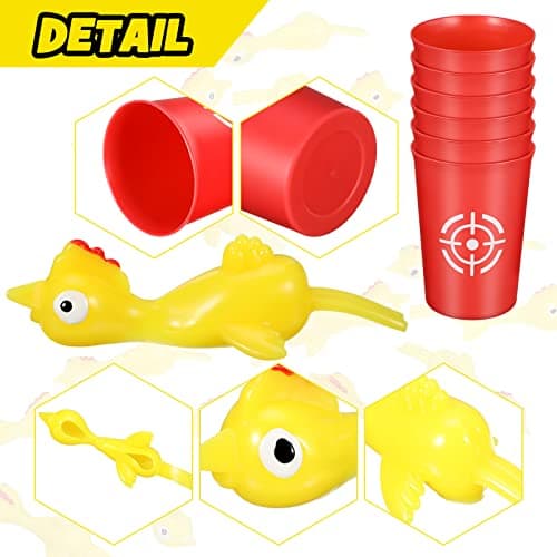 Chalyna 22 Pcs Flying Chicken Slingshot Rubber Finger Chicken Slingshot Include 16 Rubber Finger Toys 6 Dart Cups Funny Christmas Stuffers Novelty Gifts for Birthday Christmas Easter Party Favor