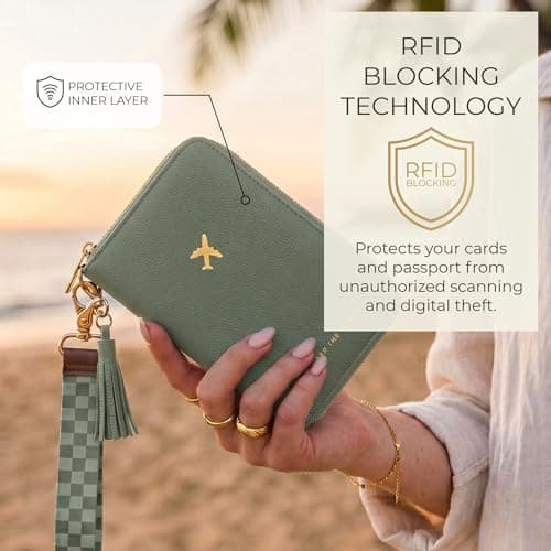 All-in-One Organizer for Women Holds up to 4 Passports, w Card Slots and Keychain - RFID Blocking Keeps Documents Safe Beautiful Passport Holder And Travel Wallet with Wristlet Strap B0FVNQP2BL