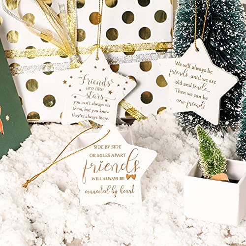 CHENGU Christmas Friends Ornament Ceramic Star Shaped Ornament High School College Hanging Sign Decoration Tree Ornament Good Friends are Like Stars Tags Crafts with Box for Classmate Friends (3 Pieces)