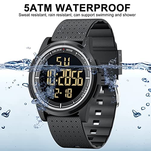 GOLDEN HOUR Ultra-Thin Minimalist Sports Waterproof Digital Watches Men with Wide-Angle Display Rubber Strap Wrist Watch for Men Women
