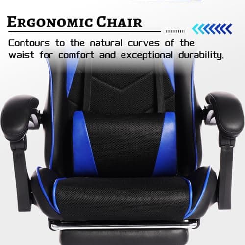 Gaming Chair, Gaming Chairs for Adults Ergonomic Gaming Chair with footrest Video Computer Chair with Headrest and Massage Lumbar Support for Adults, Kids 12+ (Black+Blue-B)