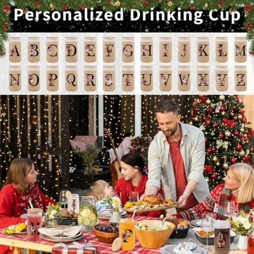 Monogrammed Glass Drinking Cup With Lid Straw Women Happy Birthday Christmas Xmas Day Holiday for Female Teacher Aunt Big Small Sister in Law Mother Stepmother Weding Groom Bride Officiant Gift,R