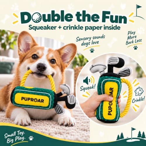 PUPROAR Golf Dog Toy, Dog Birthday Gift, Funny Squeaky Plush Rope Golf Bag Toy for Small, Medium & Large Breeds B0D9PDDT2D