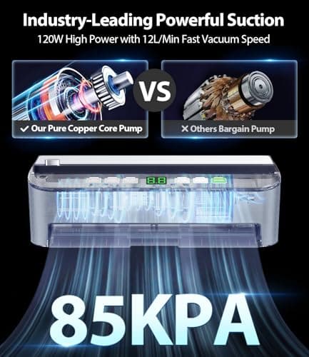 PressFree TRUE-Auto Vacuum Sealer Machine, Beelicious 85KPA Fully Automatic 8-IN-1 Food Sealer with Bags Storage, Build-in Cutter, Moist Mode and Air Suction Hose |Sous Vide | Digital Countdown