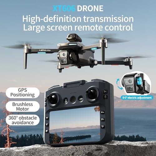 GPS Drone with HD Dual Camera, Brushless Motor & 5 Inch Screen Remote, EIS Anti-Shake Gimbal, Obstacle Avoidance & Optical Flow Positioning, under 250g Lightweight XT606 FPV Drone for Beginners Adults