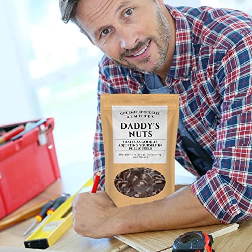Daddy’s Nuts Gourmet Chocolate Almonds - Dark Cocoa Chocolate Nuts Kepperton - Funny Candy Gifts for Men Fathers Day, Birthdays, Christmas Stocking Fillers for Dads, Stepdad, Grandpa