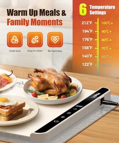 Includes heat-resistant pad. Perfect for chafing dishes, buffet & parties. Easy to clean & store. 6 settings, timer & lock. Warming Mat for Food, 26x15 Inch, Off White, Fast Heat, Child Lock B0FG7RQXJ9
