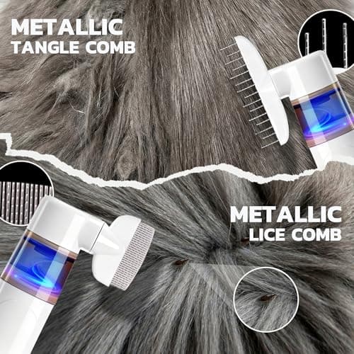 Dyhodu Electric Lice Comb, 2 in 1 Lice Vacuum Comb Rechargeable Multifunctional Metal Removal Flea Brush Kit for Cat Dog All Hair