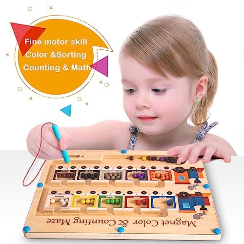 Magnetic Color and Number Maze Board Wooden Montessori Fine Motor Skills Toys for 3 4 Year Old Preschool Learning Activities Classroom Must Haves Sorting Travel Toys for Toddlers Boys Girls