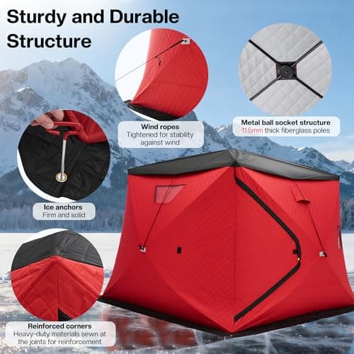 Albott Insulated Pop-Up Ice Fishing Tent, Ice Shanty with Oxford Fabric, Waterproof Rain Cover, Chimney Vent, Anchors, Ropes, Carry Bag, Insulated and Warm Large Fishing Area