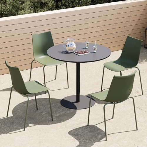 KISLOT Dining Chairs Set of 4, Plastic Outdoor Dining Room Chairs with Metal Legs, PP Anti-UV Stackable Patio Chairs with Ergonomic Back & Curved Seat for Kitchen Swimming Pool, Easy Assembly, Green
