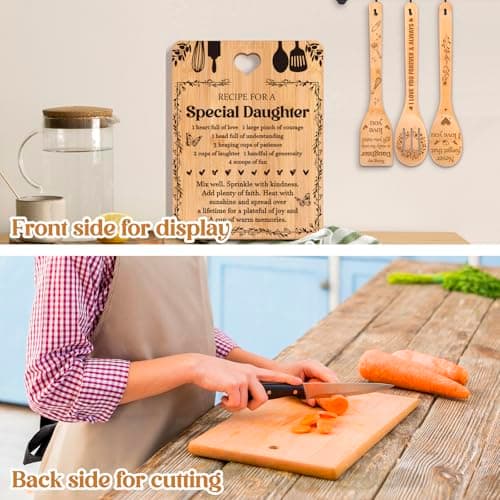 Christmas Gifts for Daughter - "Recipe for a Special Daughter" Daughter Birthday Gifts Cutting Board Set, Bamboo-Made Engraved Utensil Set Birthday Gifts for Daughter, Daughter Christmas Gifts