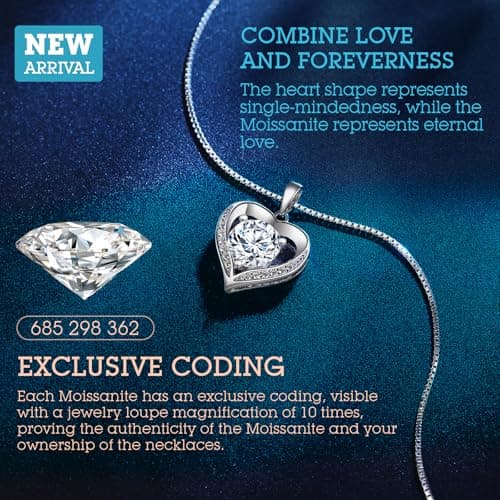 ONLYLIKE Heart Pendant Necklace Gifts for Wife, Engraved 'I LOVE YOU' Gift for Wife, 1-3 Carat Moissanite Necklace, Anniversary Eternity Jewelry Present for Wife, Birthday Gifts for Women