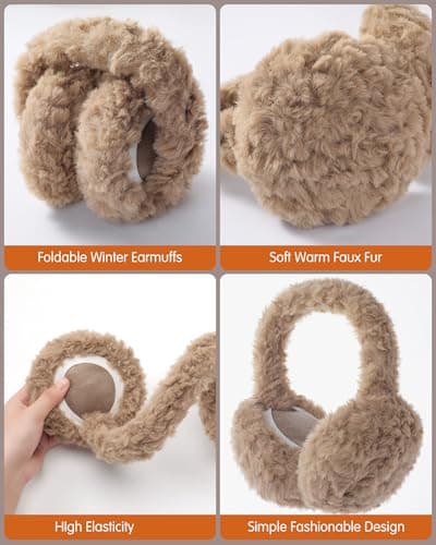 Trifabricy EarMuffs for Women Winter Faux Fur Warm Earmuffs Cute Foldable Ear Covers Cold Weather Fluffy Ear Warmers