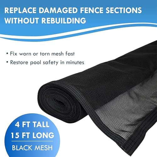 Pool Fence Replacement Mesh Fabric – 4'x15' Black Mesh for Pool Fence Repair, DIY & Cut-to-Fit | Compatible with Most Pool Fencing Poles | Replacement Parts, Safety Fence, No Poles