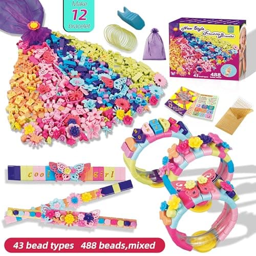 Coiinala Friendship Bracelet Making Kit for Ages 7+ Girl, 488-Piece DIY Charm Rubberband Bracelets Maker with Charm & Stickers, Craft Supplies Arts Maker Jewelry Making kit for Girls B0FCRF8D9B