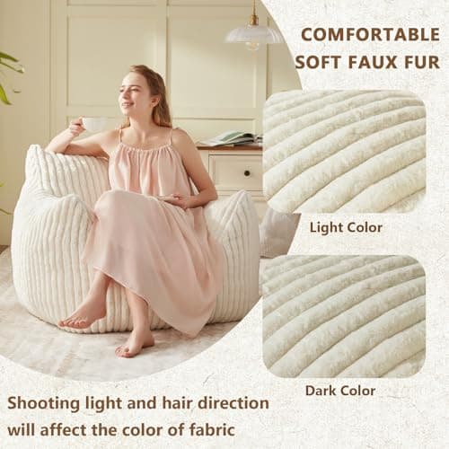 Achicsofar Giant Bean Bag Chairs for Adults Teens, Large Bean Bag Sofa Chairs with Filling Comfy Fuzzy BeanBag Chair with Armrests for Bedroom Living Room Reading