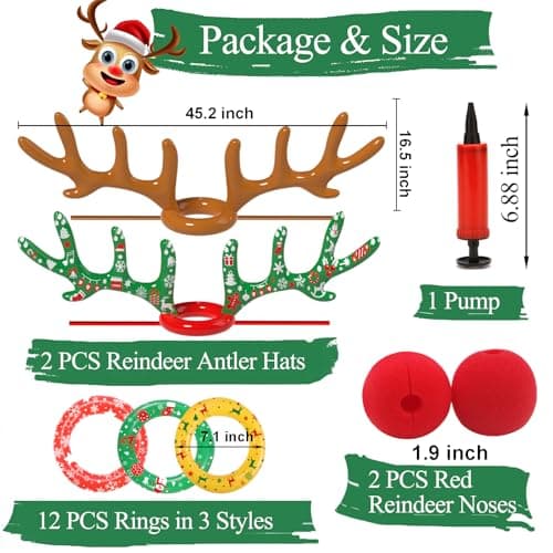 Christmas Games Decorations, Inflatable Reindeer Antler Ring Toss Game, Stocking Stuffers for Men Women Kids Teens Adults, Christmas Party Games Fun Xmas Gifts Carnival Holiday Family
