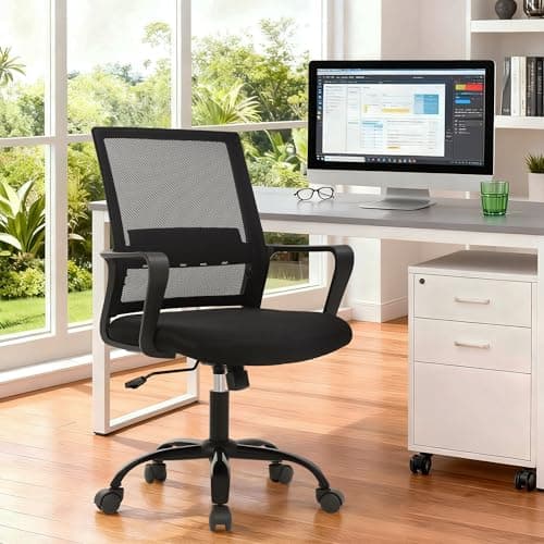 PayLessHere Office Chair Computer Chair Ergonomic Mesh Chair Mid-Back Home Office Swivel Chair Modern Desk Chair with Wheels Armrests Lumbar Support (Black)