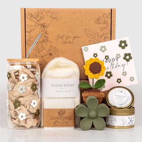Birthday Gifts for Women, Self Care Gifts Baskets for Women, Care Package for Teen Girls, Her, Mom, Sister, Best Friend, Wife, Girlfriend, Coworker, Sending Sunshine Sunflower Gift Baskets