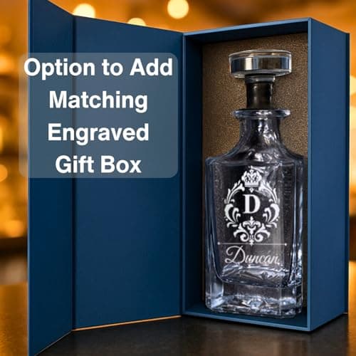Engraved whiskey gift for dad, husband, groom, groomsmen, Father’s Day, weddings, birthdays, or retirement Personalized Whiskey Decanter Set, Custom Design B0BTF846SP