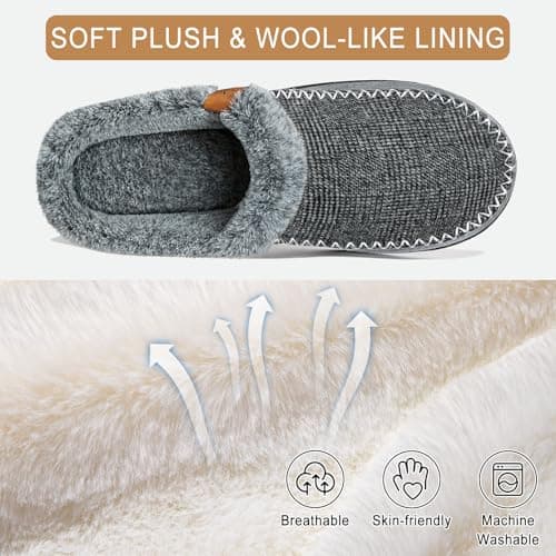 ATHMILE Men's Slippers Slip On Moccasin, Indoor Outdoor Warm Fuzzy Comfy House Shoes, Fluffy Wide Loafer Home Bedroom Slippers