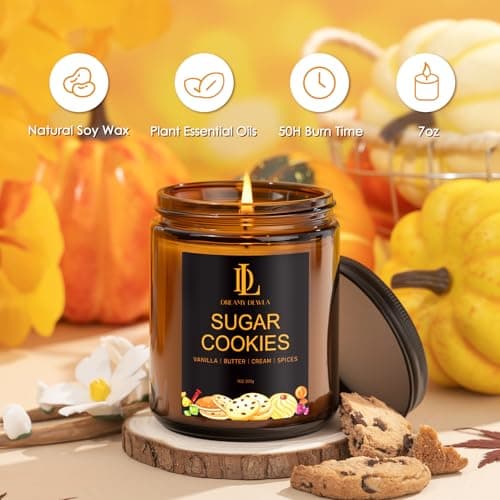 Fall Winter Candle | Sugar Cookies Scented Candle - Thanksgiving Home Decor, 7oz Winter Soy Candles with 50hr Burn Time, Holiday Thanksgiving Christmas Gifts for Women Men