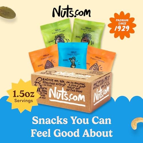Nuts.com – Organic Dried Fruit and Nuts Variety Box – Gourmet Assortment for Fall, Thanksgiving and Festive Gifts – Includes Organic Cashews, Almonds, Walnuts, Raisins, and Trail Mix