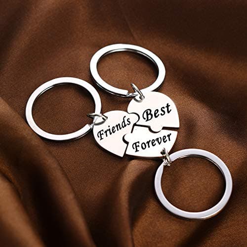 YEEQIN 3PCS Best Friends Forever Keychain Set, Best Friends Gifts For 3, Matching Heart Keychains Gift for Sisters
