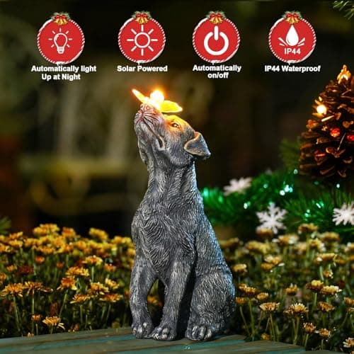 Goodeco Dog Statue with Solar Butterfly - Ideal Gifts for Dad, Mom or Birthdays, Beautifully Crafted Outdoor Decorations to Wow Your Guests