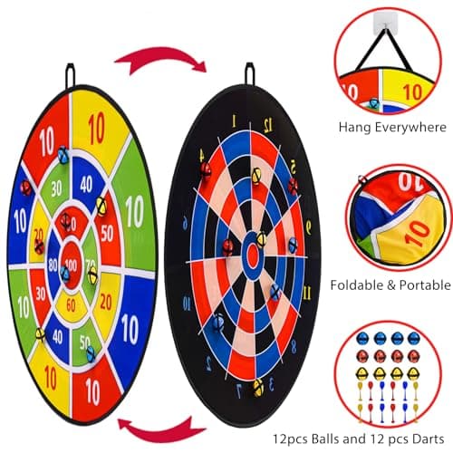 Dart Board Games for Kids Ages 3-12, Sticky Dart Board with 12 Balls & 12 Darts, Indoor Outdoor Toys for Boys, Party Birthday Gifts