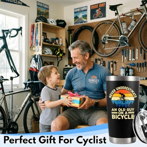 Gifts for Bikers - Cycling Tumbler 20oz - Cool Gifts for Cyclists Riders Triathlete Bicycle Lover, Fathers Day Mother Days Christmas Birthday Cycling Mug Bicycle Coffee Cup B0GSPZFS4R