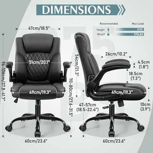Leather Office Chair, PU Home Computer Desk Chairs with Ergonomic Back Support, 360°Swivel Free,Small Gmaing Chair with Wheels and Adjustable Armrests, for Short People Use, Black