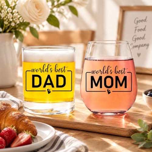 Breezy Valley Mom Dad Cups, Birthday Gifts for Mom from Kids - Worlds Best Moms Dad Gifts Mug Sets, Gift Ideas for Moms Dads Together, Cup Mugs for Parents B0FQ5FD1WZ