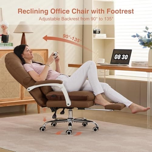 Ergonomic Office Chair for Big and Tall with Lumbar Support,Brown PU Leather High Back Executive Chair with Sedentary Vibration Reminder,Foot Rest,Reclining Function for Long Hours of Home Office