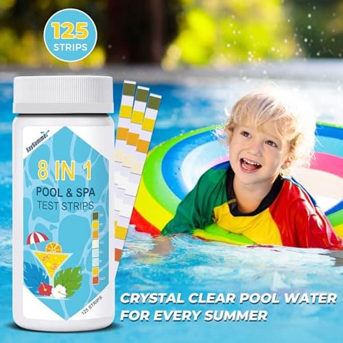 Salt-Water Pool Test Strips Kit: 125 Counts 8-in-1 for Salt Water Pool Testing Kit, Salt Pool Test Strips for Hot Tub Spa Testing Salt Chlorine pH and More