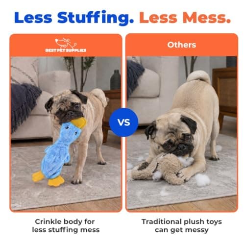 Stuffing Free Body, Soft, Squeaks & Crinkles, No Mess, Perfect for Moderate Chewers, Toss and Fetch Play Best Pet Supplies Interactive Squeaky Dog Toy - Crinkle Duck, Blue B09BBL8T4Z