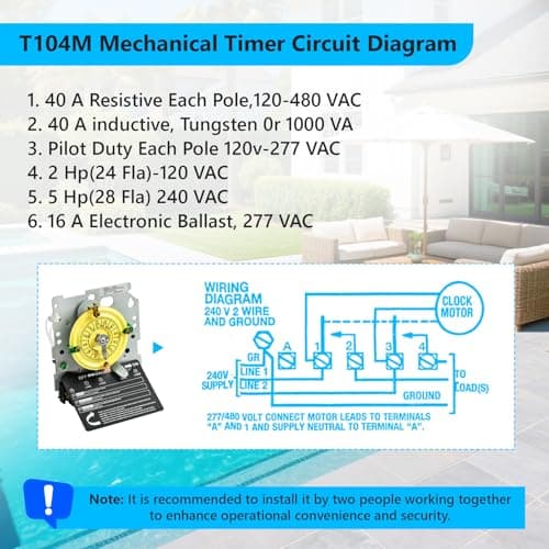 T104M Pool Timer Mechanism Only, 208-277V DPST 40A Time Switch, Pool Pump Timer, Heavy-Duty Mechanical Time Switches, 24 Hour 12 ON/Off for Pool Pump,Time Switch Mechanism Only, 6 Years Warranty