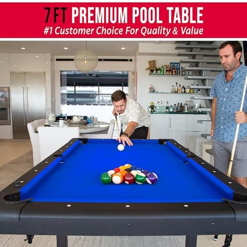 GoSports 6, 7, or 8 ft Billiards Tables - No Assembly, Choose Your Color - Portable Pool Table Includes Full Set of Balls, 2 Cue Sticks, Chalk and Felt Brush