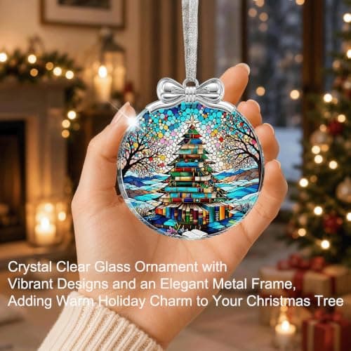 Hanging Ornament for Christmas Tree Decorations- Holiday Keepsake Present Exchange Idea Book Tree Christmas Ornament Unique 2026, Book Lover Gift Glass B0FJMNWGJ9